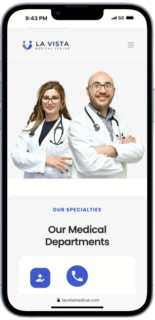 La Vista Medical Center website shown on a smartphone