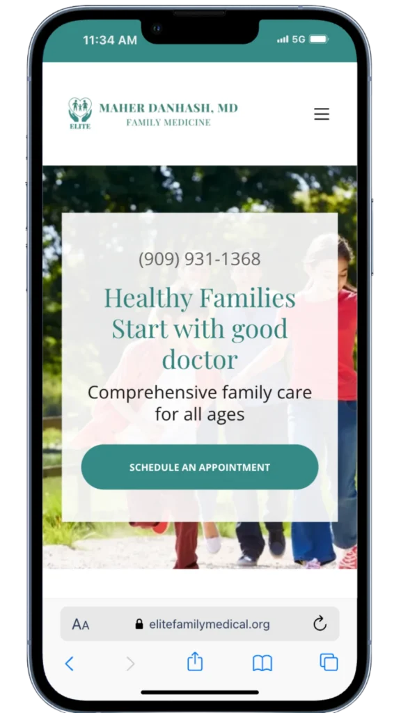 Dr. Danhash family medicine website shown on a smartphone