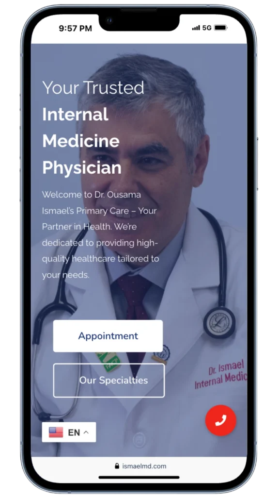 Dr. Ismael internal medicine website shown on a smartphone